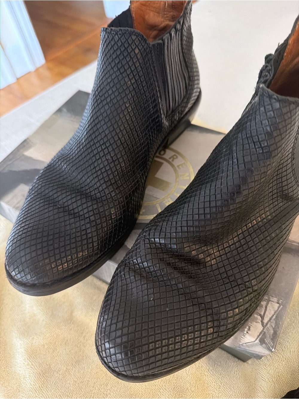 Fiorentini + Baker Black Scaled Leather Chelsea Booties